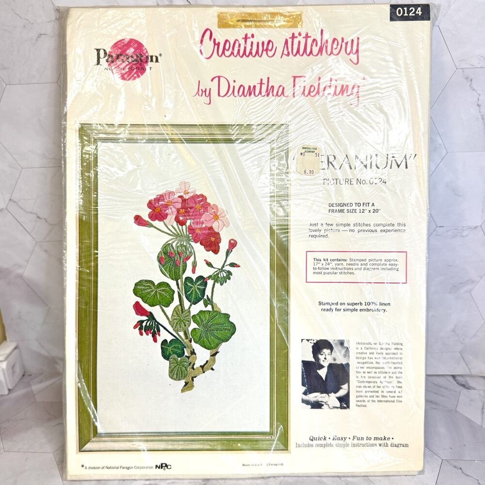 Vtg Paragon Stitchery Crewel Embroidery Kit Geranium #0124 Diantha Fielding NOS
